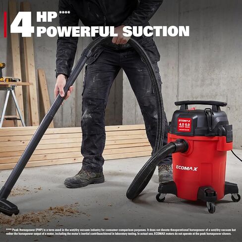 ECOMAX Ultra Quiet Shop Vacuum Wet and Dry 6 Gallon, Shop Vac 4 HP, 80% Quieter Operation, 3X Longer Motor Lifespan, Powerful & Portable for Garage, Jobsite, Workshop in Kuwait