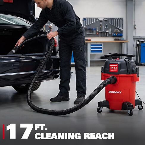 ECOMAX Ultra Quiet Shop Vacuum Wet and Dry 6 Gallon, Shop Vac 4 HP, 80% Quieter Operation, 3X Longer Motor Lifespan, Powerful & Portable for Garage, Jobsite, Workshop in Kuwait