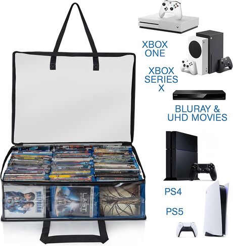 Besti Blu Ray Case Holder Organizer, Set of 2 Clear Plastic Bags with Handles for Storing Blurays, DVDs, CDs, Storage Bags for Video Game Cases, Holds Up to 90 Bluray and 60 DVD Cases in Saudi Arabia