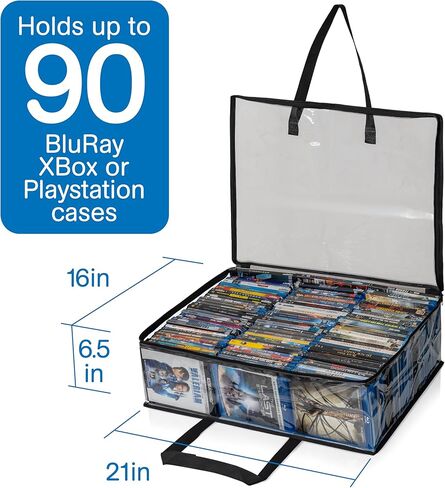 Besti Blu Ray Case Holder Organizer, Set of 2 Clear Plastic Bags with Handles for Storing Blurays, DVDs, CDs, Storage Bags for Video Game Cases, Holds Up to 90 Bluray and 60 DVD Cases in Saudi Arabia