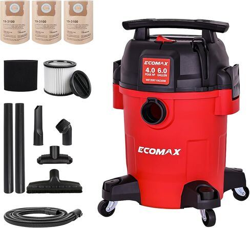 ECOMAX Ultra Quiet Shop Vacuum Wet and Dry 6 Gallon, Shop Vac 4 HP, 80% Quieter Operation, 3X Longer Motor Lifespan, Powerful & Portable for Garage, Jobsite, Workshop in Kuwait