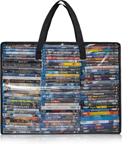 Besti Blu Ray Case Holder Organizer, Set of 2 Clear Plastic Bags with Handles for Storing Blurays, DVDs, CDs, Storage Bags for Video Game Cases, Holds Up to 90 Bluray and 60 DVD Cases in Saudi Arabia