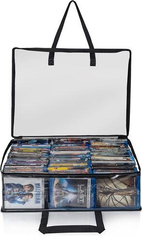 Besti Blu Ray Case Holder Organizer, Set of 2 Clear Plastic Bags with Handles for Storing Blurays, DVDs, CDs, Storage Bags for Video Game Cases, Holds Up to 90 Bluray and 60 DVD Cases in Saudi Arabia