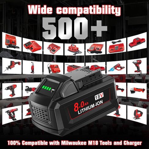 2Pack 8.0Ah Lithium Replacement for Milwaukee M18 Battery Compatible with Milwaukee 18V Battery 48-11-1865 48-11-1850 48-11-1860 48-11-1865 48-11-1852 48-11-1840 48-11-1862 Cordless Power Tools in Kuwait