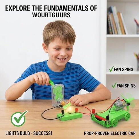 Physics Science Lab Learning Circuit kit, Electricity Experiment Set,DIY DC Electrical Motor Model Wind Powered Carts Building Circuits for Kids Junior Senior High School Students (1 Set) in Saudi Arabia