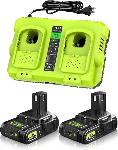 Abeden 2 Pack 3.0Ah Replacement for Ryobi 18V Battery and P117 Dual Port Fast Charger Combo，USB & Type-C Output Lithium Batteries for Ryobi 18V ONE+ Tools P102 P107 P108 P122 in Saudi Arabia