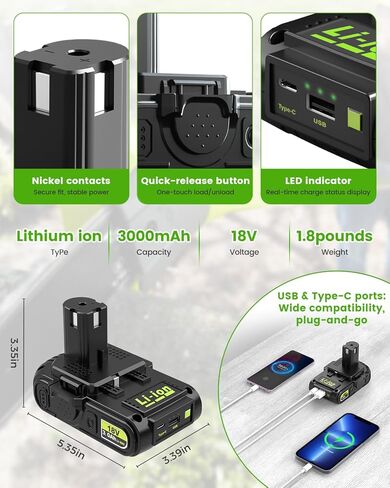 Abeden 2 Pack 3.0Ah Replacement for Ryobi 18V Battery and P117 Dual Port Fast Charger Combo，USB & Type-C Output Lithium Batteries for Ryobi 18V ONE+ Tools P102 P107 P108 P122 in Saudi Arabia