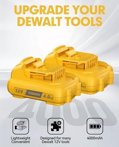 استبدال بطارية Dewalt 12V DCB120 4.0Ah - استبدال DCB120، DCB121، DCB127 DCB124 - بطاريات ليثيوم أيون قابلة لإعادة الشحن لأدوات Dewalt 12volt اللاسلكية 2 حزمة in Kuwait