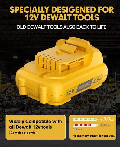استبدال بطارية Dewalt 12V DCB120 4.0Ah - استبدال DCB120، DCB121، DCB127 DCB124 - بطاريات ليثيوم أيون قابلة لإعادة الشحن لأدوات Dewalt 12volt اللاسلكية 2 حزمة in Kuwait