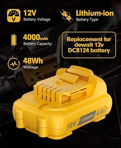استبدال بطارية Dewalt 12V DCB120 4.0Ah - استبدال DCB120، DCB121، DCB127 DCB124 - بطاريات ليثيوم أيون قابلة لإعادة الشحن لأدوات Dewalt 12volt اللاسلكية 2 حزمة in Kuwait
