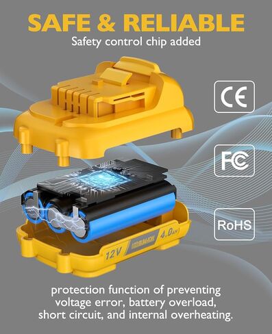 استبدال بطارية Dewalt 12V DCB120 4.0Ah - استبدال DCB120، DCB121، DCB127 DCB124 - بطاريات ليثيوم أيون قابلة لإعادة الشحن لأدوات Dewalt 12volt اللاسلكية 2 حزمة in Kuwait