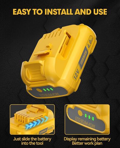 استبدال بطارية Dewalt 12V DCB120 4.0Ah - استبدال DCB120، DCB121، DCB127 DCB124 - بطاريات ليثيوم أيون قابلة لإعادة الشحن لأدوات Dewalt 12volt اللاسلكية 2 حزمة in Kuwait