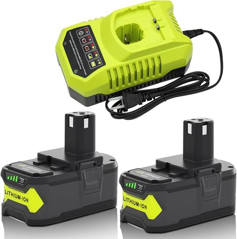 2 Packs Upgraded to 8000mAh P108 Battery and P117 Charger Replacement for Ryobi 18V Battery and Charger Combo Kit Compatible with Ryobi P189 P190 P109 P107 P105 P104 P103 P102 P122 Batteries (Green) in Kuwait