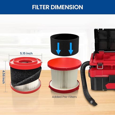 عبوتان من فلتر HEPA البديل 49-90-1900 المتوافق مع مكنسة Milwaukee Cordless M18 0780-20 0880-20، مع 6 مرشحات إسفنجية وفرشاة واحدة in Kuwait