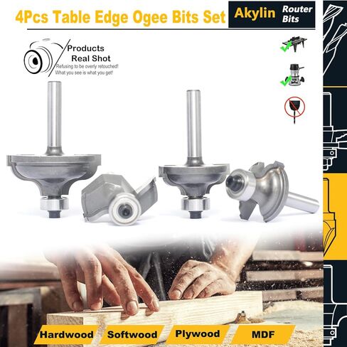 مجموعة قطع Ogee بحافة طاولة 4 قطع، ساق 1/4 بوصة، قطع فيليه Ogee مع خطوة، عمق القطع 5/16 بوصة، 7/16 بوصة، 1/2 بوصة، 1/2 بوصة، قاطعة حواف Ogee الرومانية المزدوجة لطاولة الخشب، تحديد واجهات الأدراج، التوجيه، القولبة in Kuwait