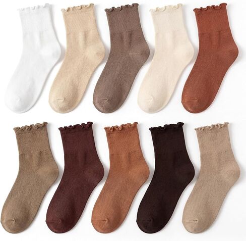 Shihanee 10 Pairs Frilly Crew Socks for Women Colorful Cotton Casual Ruffle Ankle Socks Bulk for Women Girls in Saudi Arabia