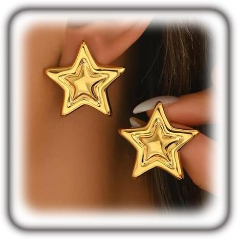 Chunky Gold Star Stud Earrings for Women Geometric Y2K Texture Statement Earrings Fashion Simple Daily Wear Holiday Jewelry in Kuwait