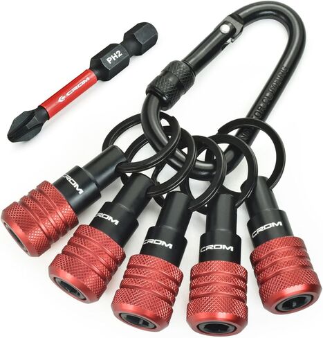 CROM 5-Piece Bit Holder Keychain –1/4-Inch Hex Shank Organizer Set with Locking Carabiner, Everyday Carry Accessory, Includes 2-Inch #2 Phillips Bit in Kuwait