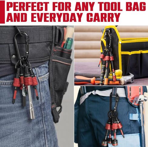 CROM 5-Piece Bit Holder Keychain –1/4-Inch Hex Shank Organizer Set with Locking Carabiner, Everyday Carry Accessory, Includes 2-Inch #2 Phillips Bit in Kuwait