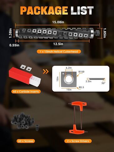 قم بترقية رأس القاطع الحلزوني الحلزوني مقاس 12.5 بوصة المتوافق مع مسويات سمك DeWalt DW734 DW733، ورأس القاطع مع 4 صفوف و54 إدراج كربيد، ومحمل مثبت مسبقًا، و6 شفرات احتياطية، ومسامير ومفتاح ربط على شكل حرف T in Kuwait