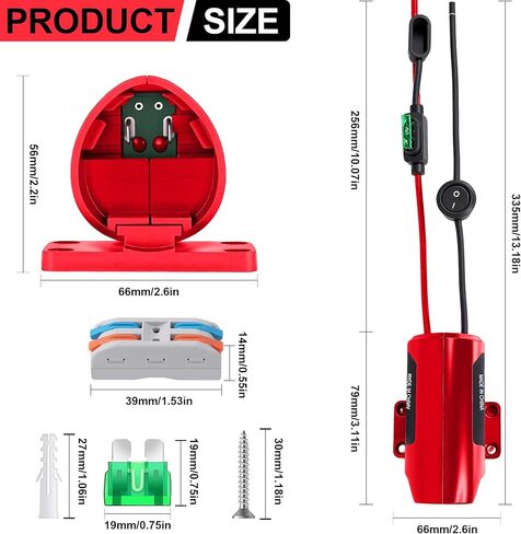 محول بطارية Milwaukee M12: مجموعة تحويل 12 فولت مع مفتاح، مصهر، أطراف سلكية، سلك 12AWG وموصل طاقة - مثالي لألعاب السيارات RC والروبوتات - قطعتان in Kuwait