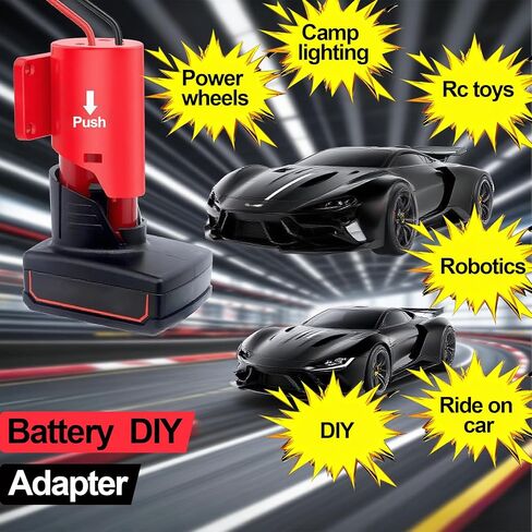 محول بطارية Milwaukee M12: مجموعة تحويل 12 فولت مع مفتاح، مصهر، أطراف سلكية، سلك 12AWG وموصل طاقة - مثالي لألعاب السيارات RC والروبوتات - قطعتان in Kuwait