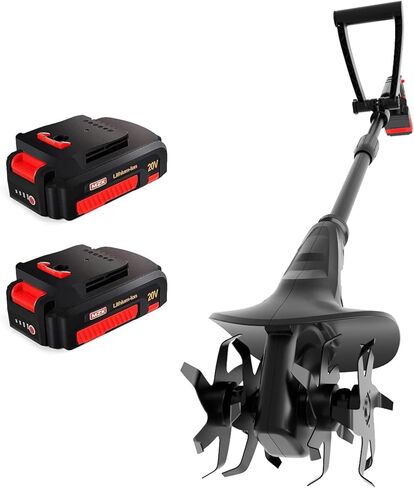 MZK 20V Cordless Tiller Cultivator with Steel Tines,8-inch Wide Battery Powered Garden Cultivator, 360RPM Electric Tiller for Lawn/Gardening/Soil Cultivation(2 * 2AH Battery&Charger Included),TC08D01 in Kuwait