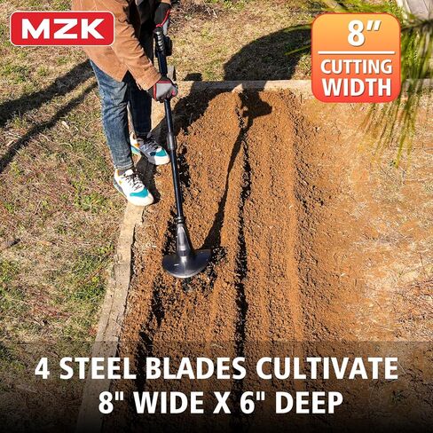 MZK 20V Cordless Tiller Cultivator with Steel Tines,8-inch Wide Battery Powered Garden Cultivator, 360RPM Electric Tiller for Lawn/Gardening/Soil Cultivation(2 * 2AH Battery&Charger Included),TC08D01 in Kuwait