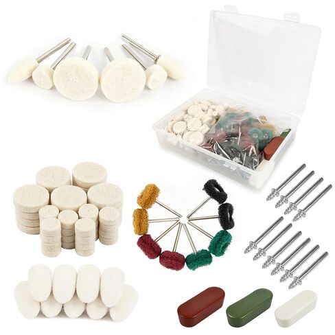 208PCS Polishing Kit for Dremel, Felt Buffing Wheels Set with 1/8" Shank, 1" 1/2" 3/8" Polishing Bits with Mandrel & Polish Compound for Metal Wood Jewelry in Kuwait