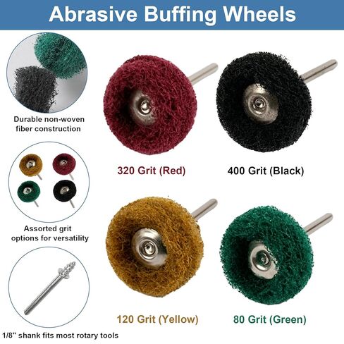 208PCS Polishing Kit for Dremel, Felt Buffing Wheels Set with 1/8" Shank, 1" 1/2" 3/8" Polishing Bits with Mandrel & Polish Compound for Metal Wood Jewelry in Kuwait