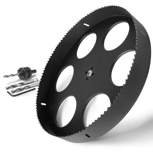 12 Inch Hole Saw with 1/2" Triangle Shank Quick Change Arbor, JTemgle Bi-Metal Hole Saw Heavy Duty Hole Cutting Tool for Cornhole Boards, Recessed Lights, Wood, Plastic, Drywall & Soft Metal in Kuwait