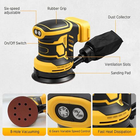 Brushless Cordless Orbital Sander Compatible with Dewalt 20V MAX Battery, 12,000 OPM Palm Sander with Dust Bag, Lightweight Power Sander for Wood, Metal & DIY (Tool Only) in Kuwait