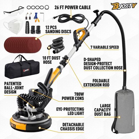 Drywall Sander with Vacuum Dust Collector, High Power 7.1-AMP Electric Sander for Drywall, 99% Dust Removal, 7 Variable Speed 950-1850RPM, Dustless Wall Sander for Drywall, Popcorn Ceiling etc in Kuwait