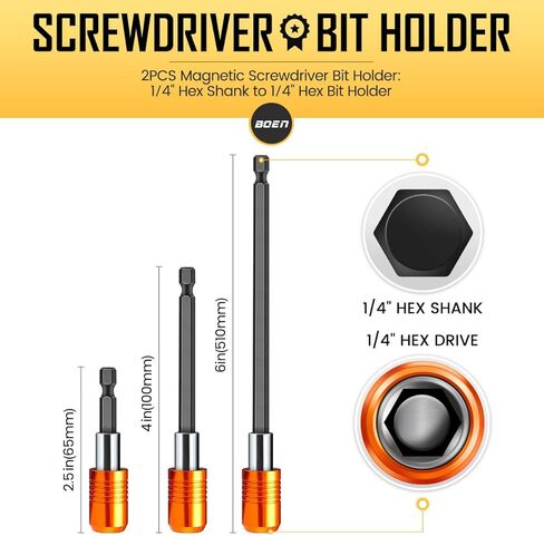 boen 3PCS Magnetic Drill Bit Extension Set, 2.5",4", 6" Quick Change Bit Holder, 1/4" Hex Shank, for Impact Driver Screwdriver Bits Use in Kuwait