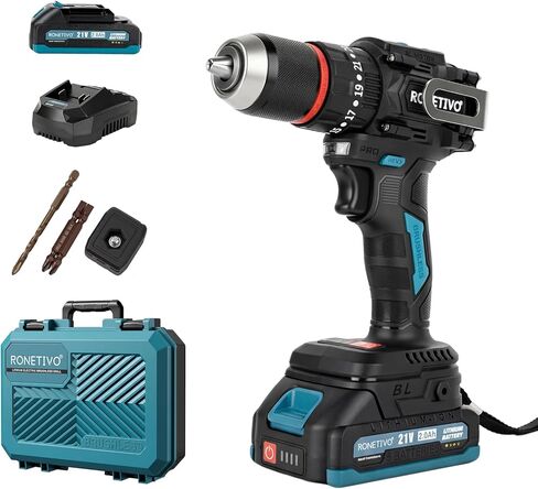 مفك مثقاب 21 فولت بدون فرشاة 23+2M 75N·m/664in-lbf 1/2 بوصة 2.0Ah بطاريات وشاحن وحقيبة حمل الأدوات (مناسبة لبطاريات ماكيتا.) in Kuwait