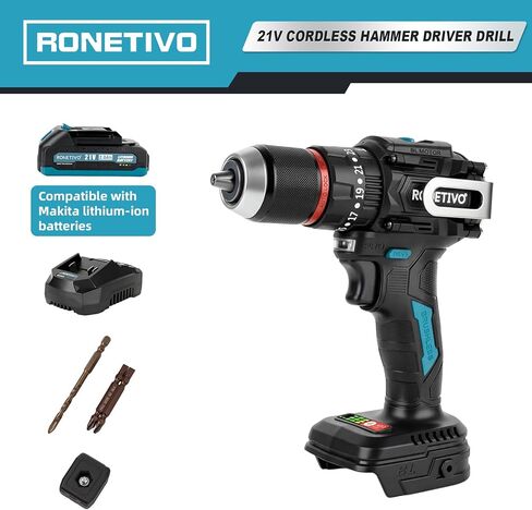 مفك مثقاب 21 فولت بدون فرشاة 23+2M 75N·m/664in-lbf 1/2 بوصة 2.0Ah بطاريات وشاحن وحقيبة حمل الأدوات (مناسبة لبطاريات ماكيتا.) in Kuwait