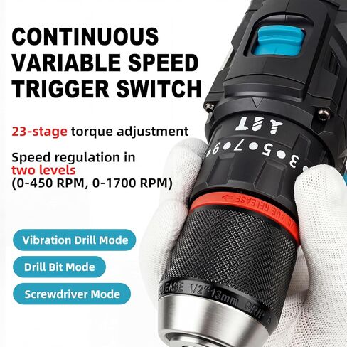 مفك مثقاب 21 فولت بدون فرشاة 23+2M 75N·m/664in-lbf 1/2 بوصة 2.0Ah بطاريات وشاحن وحقيبة حمل الأدوات (مناسبة لبطاريات ماكيتا.) in Kuwait