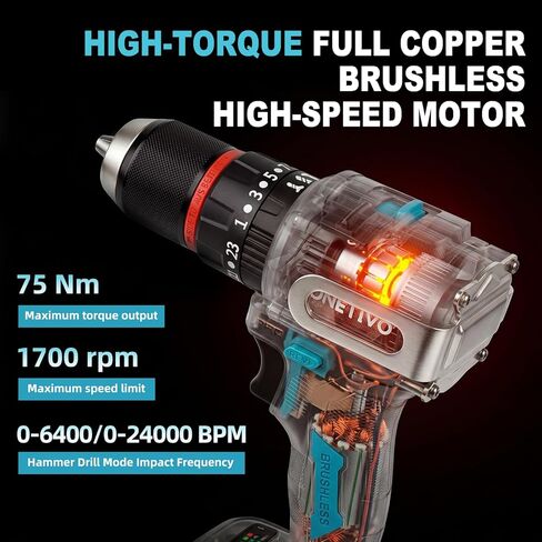 مفك مثقاب 21 فولت بدون فرشاة 23+2M 75N·m/664in-lbf 1/2 بوصة 2.0Ah بطاريات وشاحن وحقيبة حمل الأدوات (مناسبة لبطاريات ماكيتا.) in Kuwait