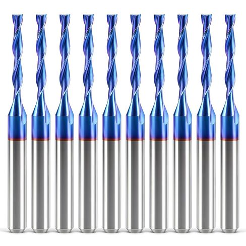 HQMaster CNC Router Bits 1/8" Shank 1/16" Cutting Dia. CNC Bit End Mill Flat Nose Carbide Endmill Two Flute Spiral Upcut Milling Cutter Tool Set for Wood PVC MDF Hardwood 10Pcs in Kuwait
