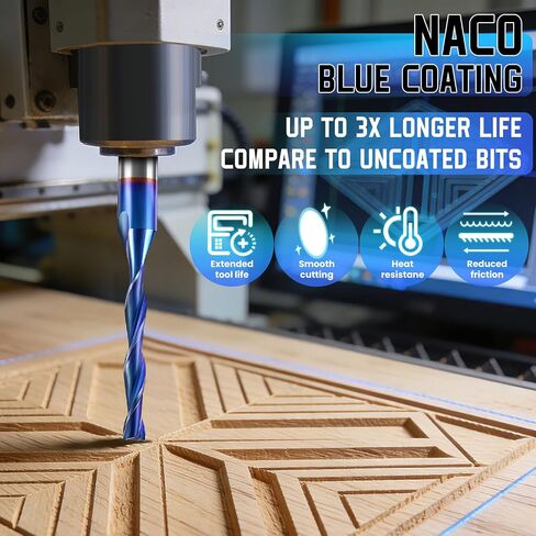 HQMaster CNC Router Bits 1/8" Shank 1/16" Cutting Dia. CNC Bit End Mill Flat Nose Carbide Endmill Two Flute Spiral Upcut Milling Cutter Tool Set for Wood PVC MDF Hardwood 10Pcs in Kuwait