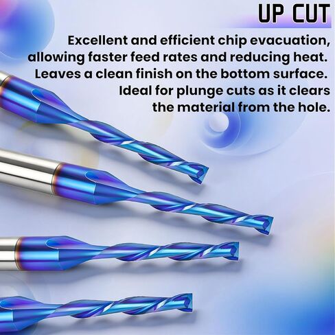 HQMaster CNC Router Bits 1/8" Shank 1/16" Cutting Dia. CNC Bit End Mill Flat Nose Carbide Endmill Two Flute Spiral Upcut Milling Cutter Tool Set for Wood PVC MDF Hardwood 10Pcs in Kuwait