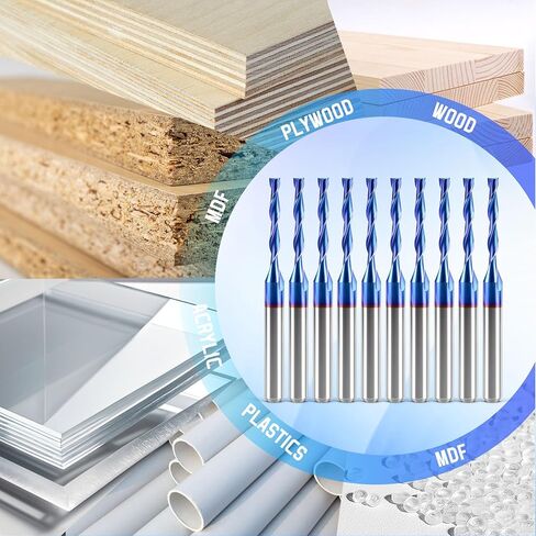 HQMaster CNC Router Bits 1/8" Shank 1/16" Cutting Dia. CNC Bit End Mill Flat Nose Carbide Endmill Two Flute Spiral Upcut Milling Cutter Tool Set for Wood PVC MDF Hardwood 10Pcs in Kuwait