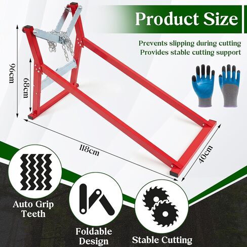 Moxweyeni Heavy-duty Foldable Sawhorse Steel Log Holder for Cutting with Locking Chain and Gloves Log Cutting Stand Sawhorse with Fixed Serrations for Woodworking in Kuwait