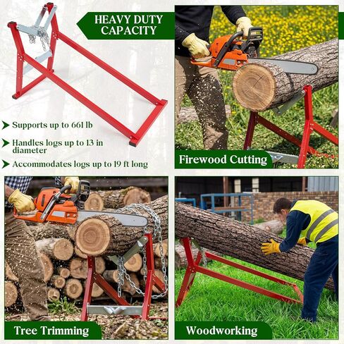 Moxweyeni Heavy-duty Foldable Sawhorse Steel Log Holder for Cutting with Locking Chain and Gloves Log Cutting Stand Sawhorse with Fixed Serrations for Woodworking in Kuwait