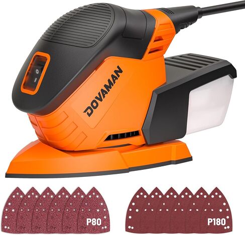 ماكينة صنفرة التفاصيل DOVAMAN L5 Apex، ماكينة صنفرة كهربائية 1.1 أمبير مع صندوق غبار فلتر صغير، شفرة مروحة من الألومنيوم، محرك نحاسي، أقصى سرعة عدم تحميل 12,000 دورة في الدقيقة، 12 قطعة (80P/180P) ورق صنفرة للخشب والبلاستيك والمعادن in Kuwait