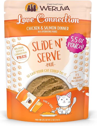 Weruva Slide n 'serving Paté Wet Cat Food ، The Showcase Chowdown Slide n' Serving 2.8oz Pouch Packte من 16 ، ألوان متعددة in Kuwait