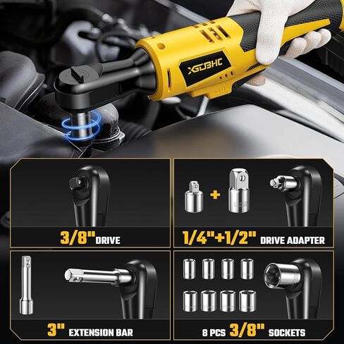 مفتاح ربط سقاطة لاسلكي 3/8 بوصة لبطارية DeWalt 20V Max - مجموعة سقاطة كهربائية بمحرك بدون فرش 75 قدم رطل مع سرعة متغيرة 0-300 دورة في الدقيقة، 8 مقابس، محولات 3/8 بوصة و1/4 بوصة، شريط تمديد 3 بوصة (الأداة فقط) in Kuwait