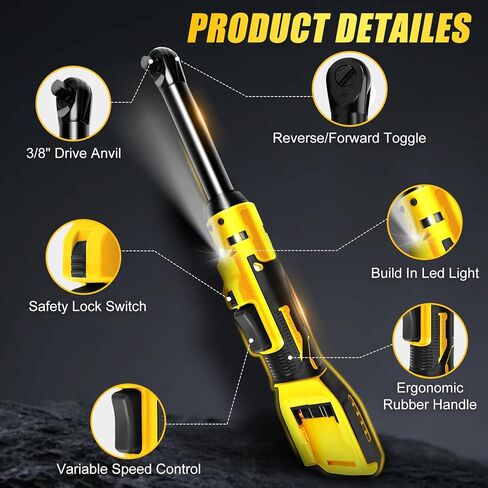 مفتاح ربط بسقاطة لاسلكي ممتد مقاس 3/8 بوصة متوافق مع بطارية Dewalt 20V - ضوء LED مدمج، رقبة طويلة 6 بوصة (الأداة فقط) in Kuwait