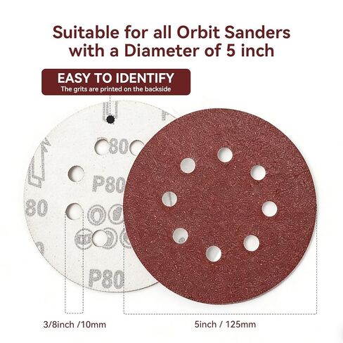 165 PCS 5 Inch Hook and Loop Sanding Discs with 8 Holes (Mix Grit-165pcs) in Saudi Arabia