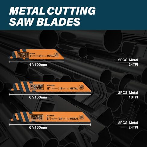 10-Piece Bi-Metal Reciprocating Saw Blades Set, 6 & 4 Inch Saw Blades for Metal & Wood Cutting,Compatible with DeWalt, Milwaukee & More in Kuwait